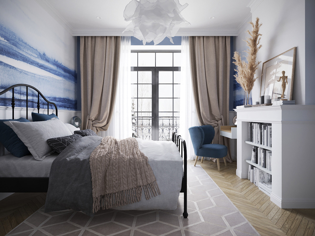 Спальня в голубых тонах