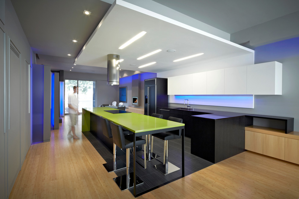 Photo of a contemporary kitchen in DC Metro with an undermount sink, flat-panel cabinets and quartz benchtops.