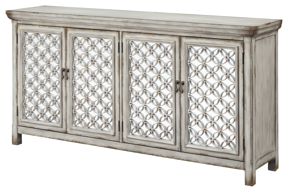 Sara 4 Door Storage Credenza/Sideboard With Mirrored Doors Burnished Grey