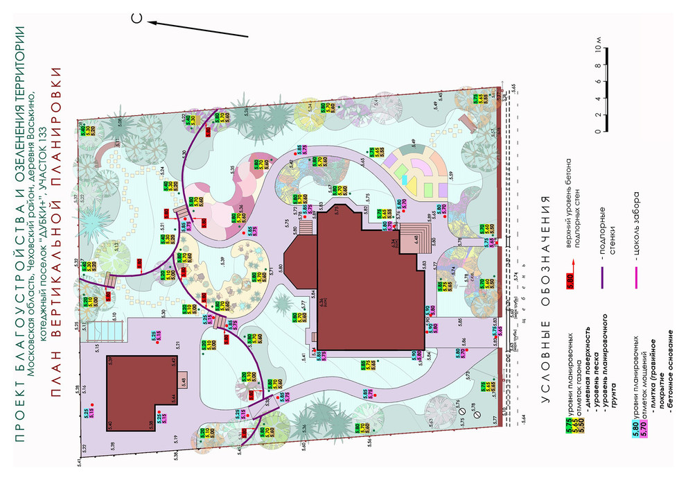 Проект ландшафтного дизайна дачного участка - план вертикальной планировки.