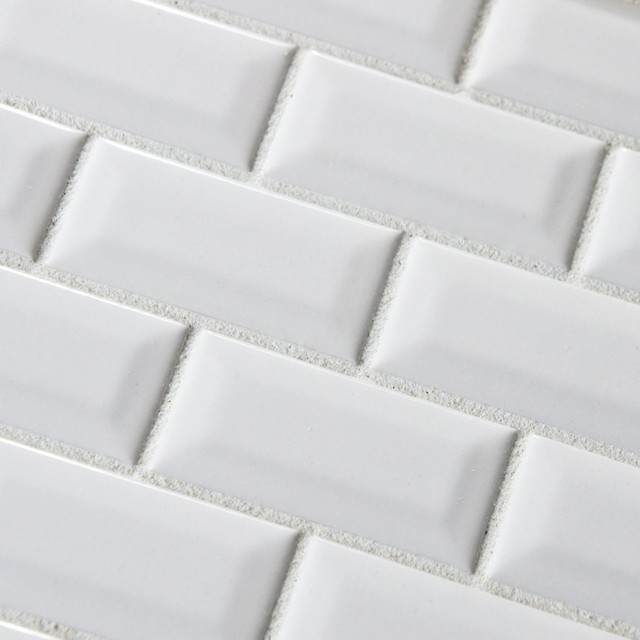 3 X6 White Subway Bevel Glossy Ceramic Modern Wall And Floor Sample Of White Subway Bevel Glossy Ceramic