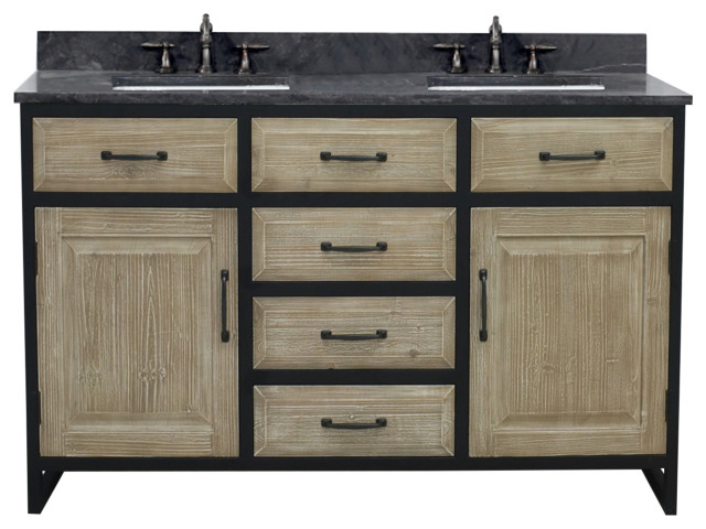 Rustic Double Sink Vanity With Rectangular Sink With Limestone Top ...