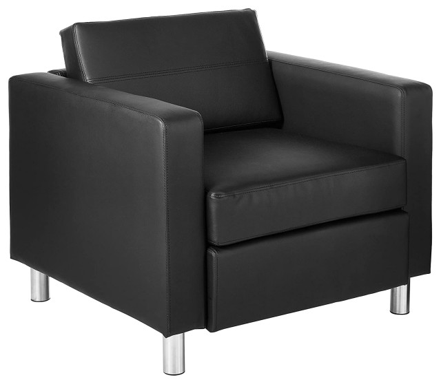 Elegant Accent Chair, Silver Legs & Vinyl Covered Foam Cushioned Seat, Black Farmhouse