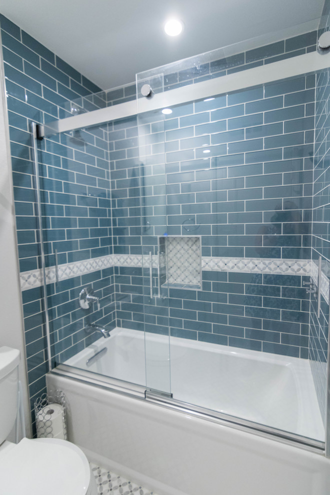 Full Modern Bathroom Remodel- Cool Greys and Blue