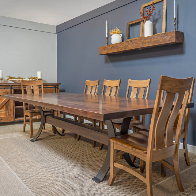 Hamilton Modern Walnut Dining Table, Steel Timber Base, 48