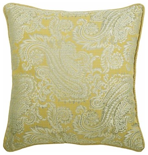 Yellow Throw Pillow Cover, Jacquard Paisley 24"x24" Silk, Paisley Yellow Scents