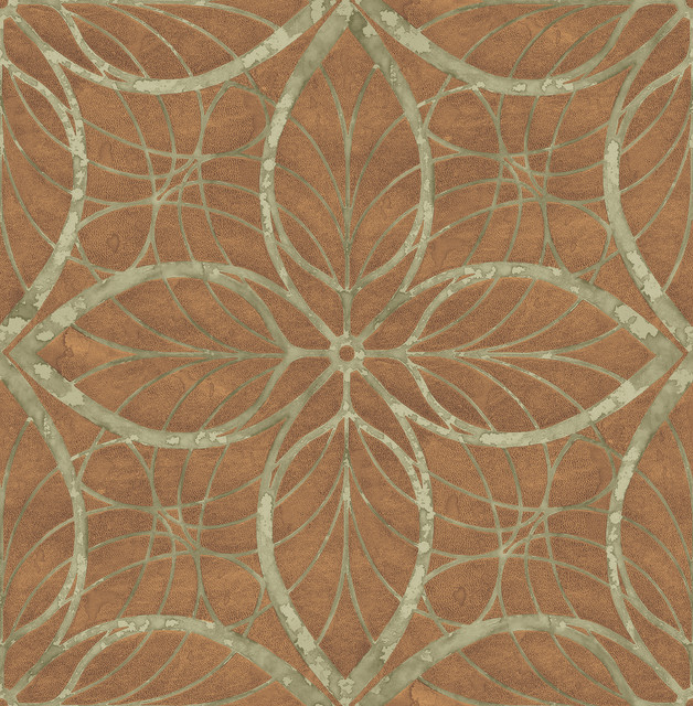Wallpaper Retro Modern Gerometric Lattice Metallic Ink Gold and Taupe