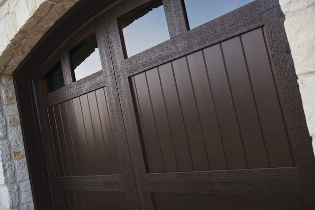 Sleek Dark Wood Garage Door Italian Villa Contemporary