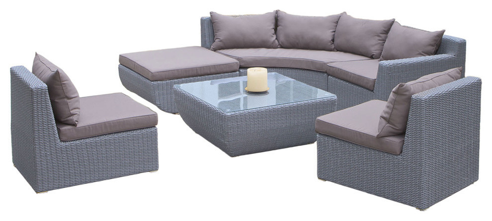 GDF Studio 7-Piece Lakeshore Sectional Sofa Set, Gray/Brown
