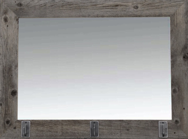 Wall Mirror With Hooks rustic barn wood mirror with iron hooks - rustic - wall mirrors Wall Mirror With Hooks rustic barn wood mirror with iron hooks - rustic - wall mirrors