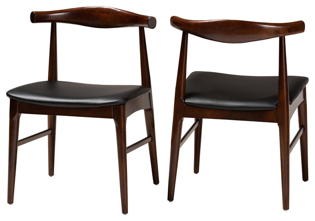 In Stock Eira Mid Century Modern Black Faux Leather Walnut Wood Dining Chairs Set Of 2 Midcentury Dining Chairs By Baxton Studio Houzz