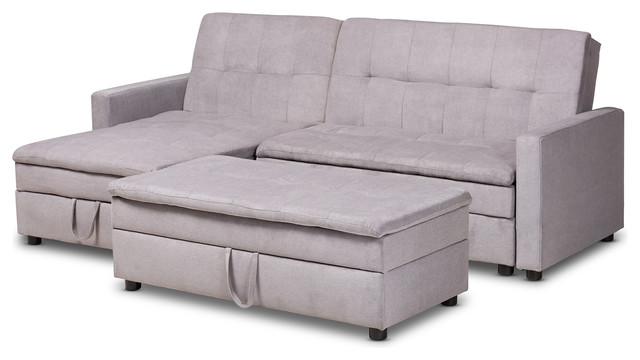 Sleeper Sofas By Baxton Studio, 3 Piece Avery Sectional Chaise Sleeper Sofa With Storage Ottoman