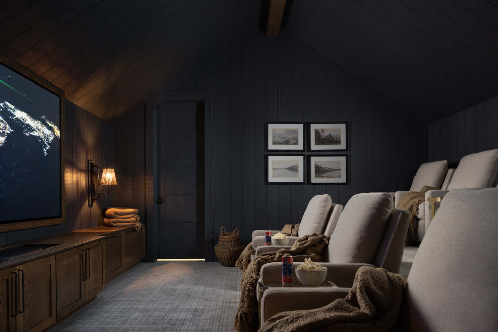Inspiration for a transitional home theater remodel in Orlando