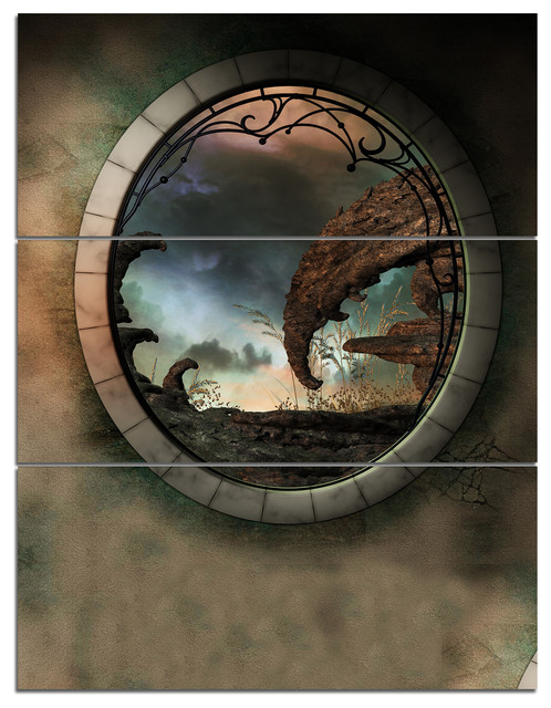 Blue Fantasy Landscape With Frame Art Photo Canvas Print 3 Panels 28 X36