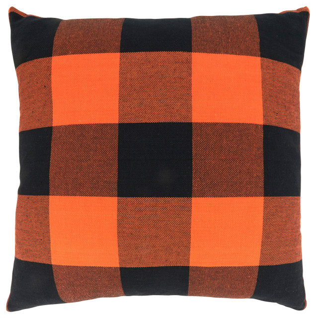 Throw Pillow With Buffalo Plaid Design, 20" Rustic Decorative Pillows by Saro Lifestyle