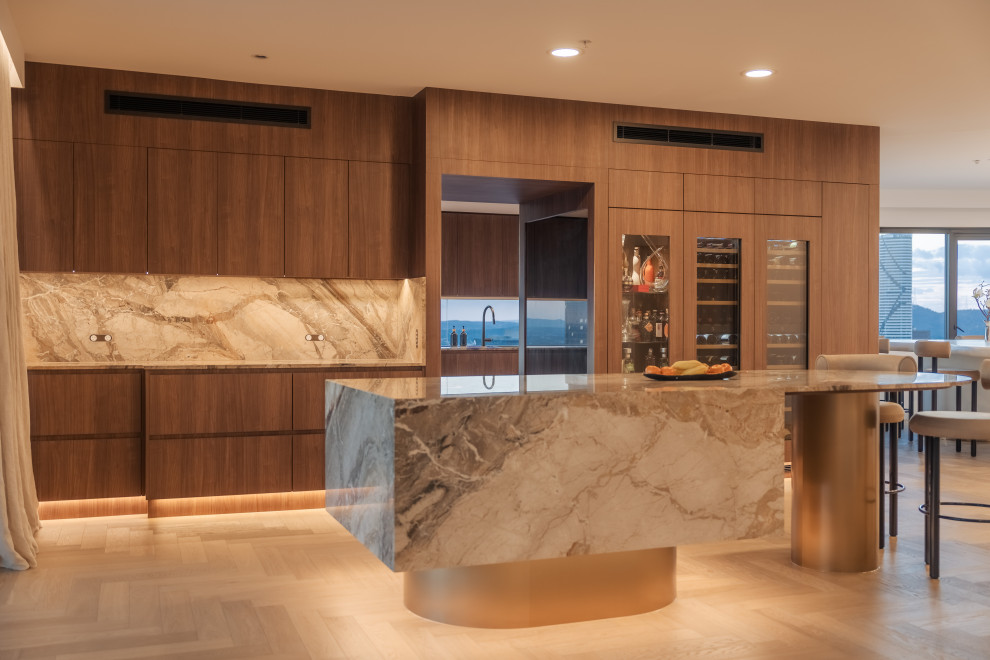 Design ideas for a contemporary home bar in Brisbane.