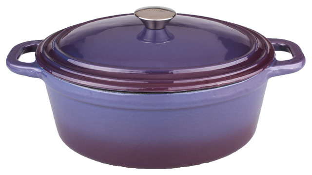 Neo Cast Iron Oval Covered Casserole, Purple, 8 Quart