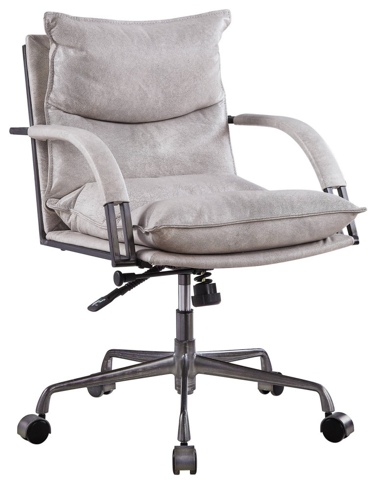 Executive Office Chair, Pillowed Top Grain Seat With Curved Arms
