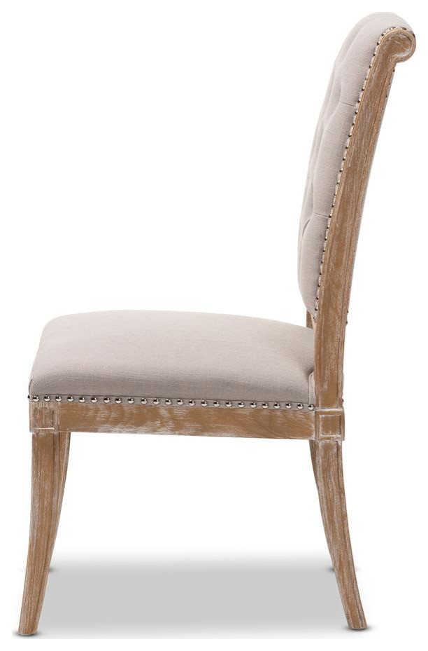 Charmant French Provincial Beige Fabric Upholstered Weathered Oak Finished...