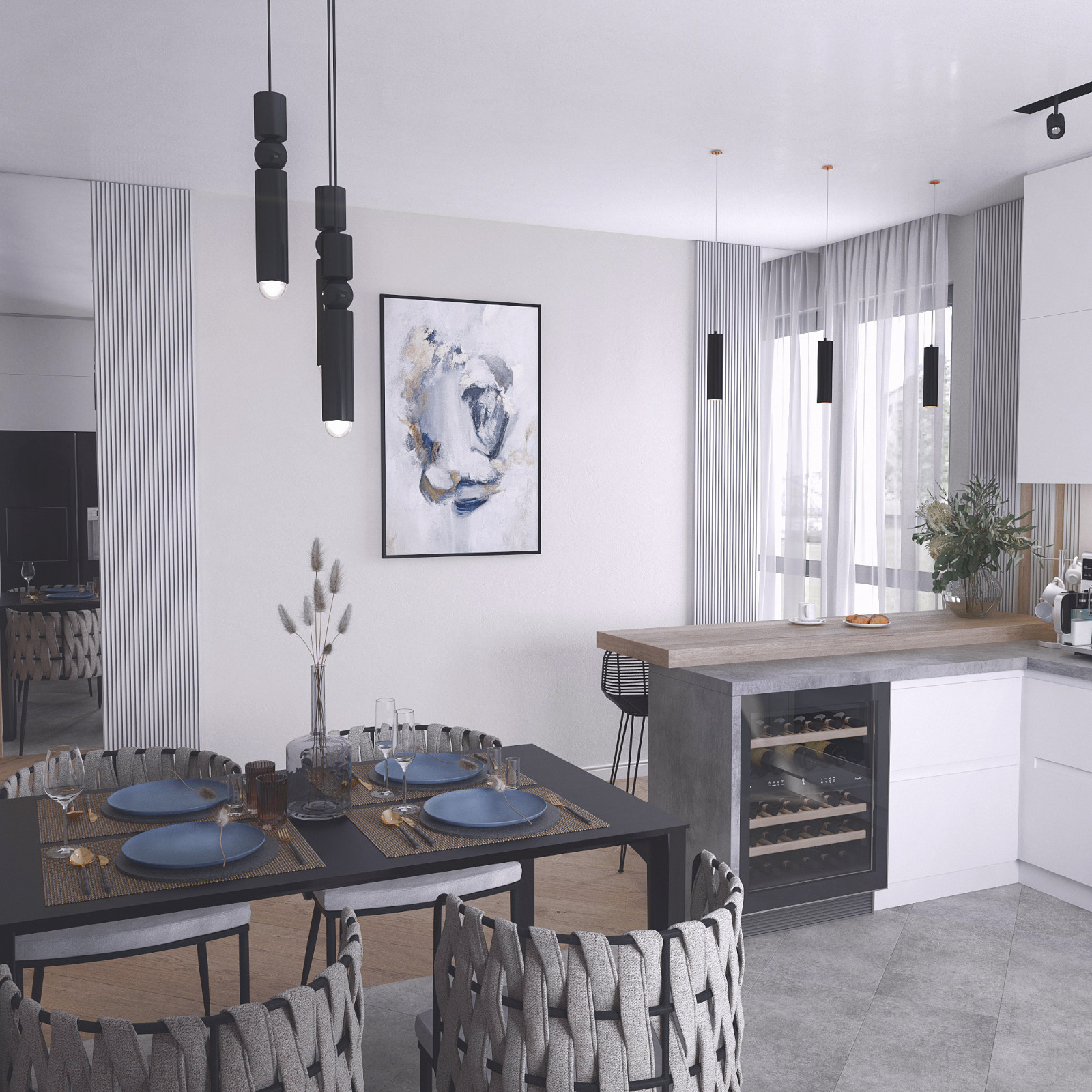 Интерьер первого этажа частного дома