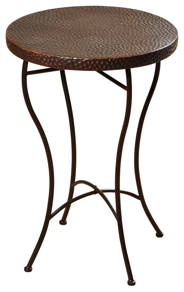 Round Hammered Copper Accent Table, OilRubbed Bronze Powder Coat Legs