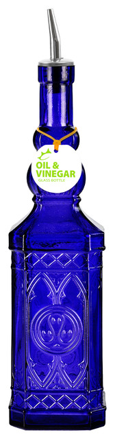 Ornate 23.7oz Recycled Glass Oil/Vinegar Bottle With Pour Spout, Cobalt Blue