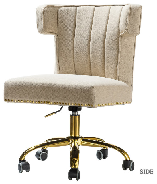 Contempo Beige Natural Velvet Nailhead Office Chair Transitional