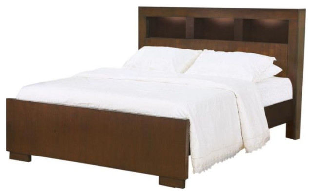 Bed With Bookcase Headboard Cappuccino, King Bed Frame With Bookshelf Headboard
