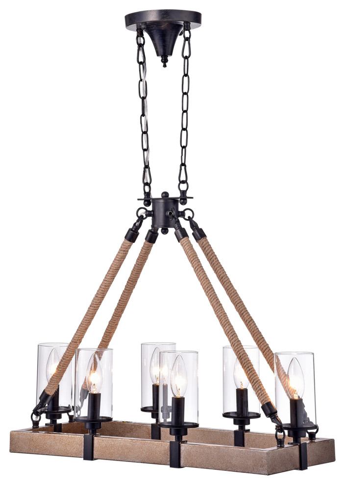 Weser 6 - Light Linear Pendant with Rope Accents