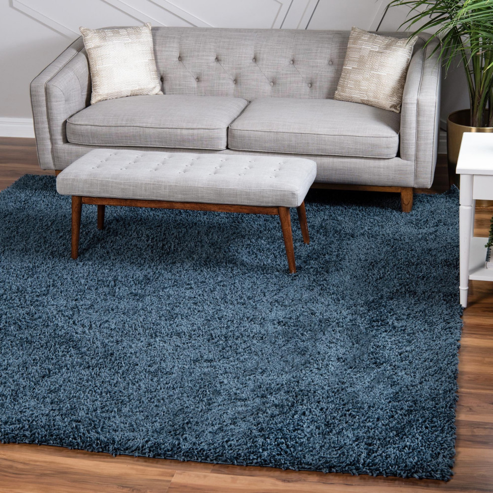 Rug Unique Loom Davos Shag Marine Blue Square 8'0x8'0 Contemporary