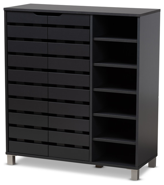 Jillie Dark Gray 2 Door Wood Shoe Storage Cabinet With Open Shelves Contemporary Shoe Storage By Baxton Studio