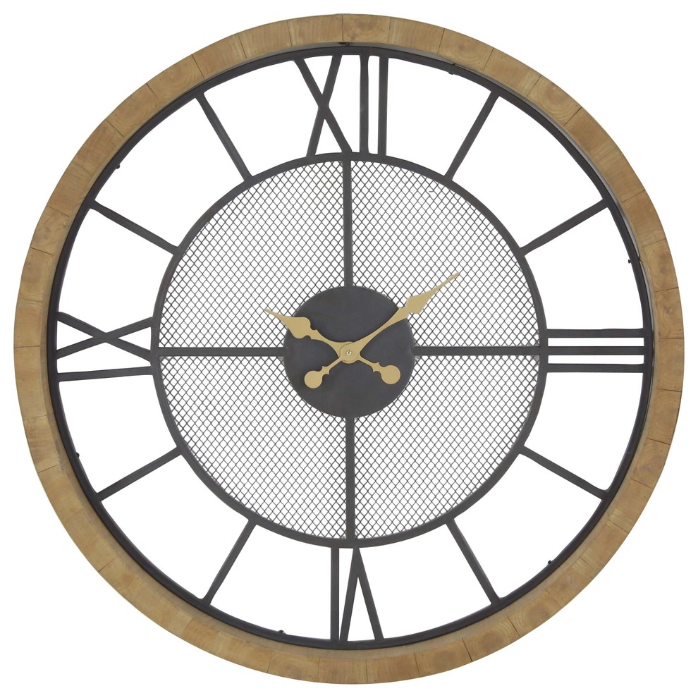 Rustic Wood and Iron analog Wall Clock Industrial Wall Clocks by