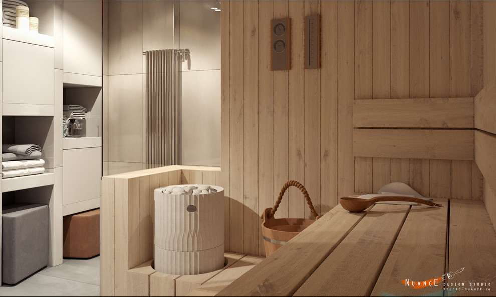 Ванная комната с сухой сауной в частной резиденции