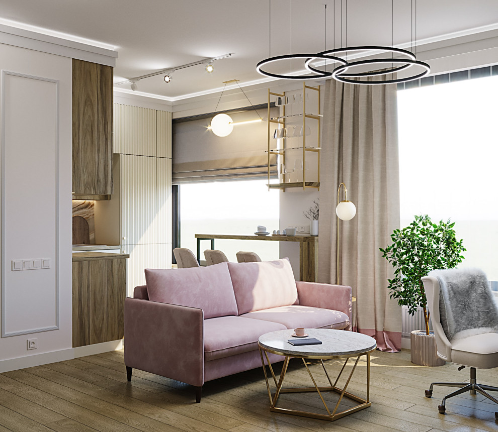 Визуализация кухни-гостиной с барным столом