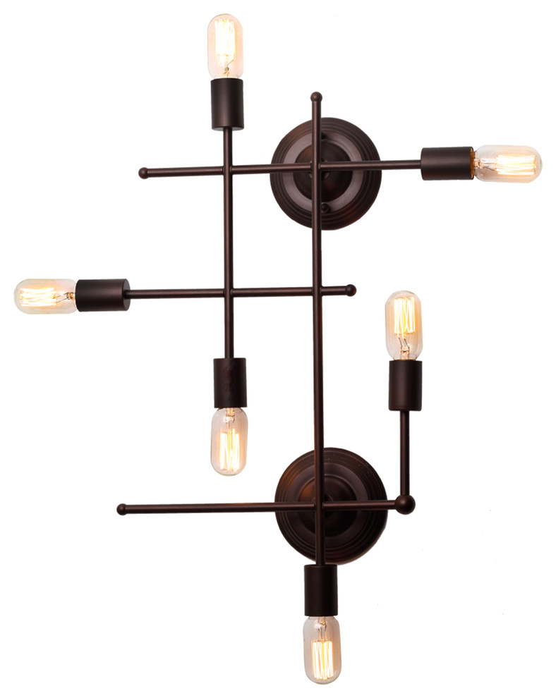 Aylett Industrial 6-Light Oil Rubbed Bronze Wall Sconce, 26" Wide