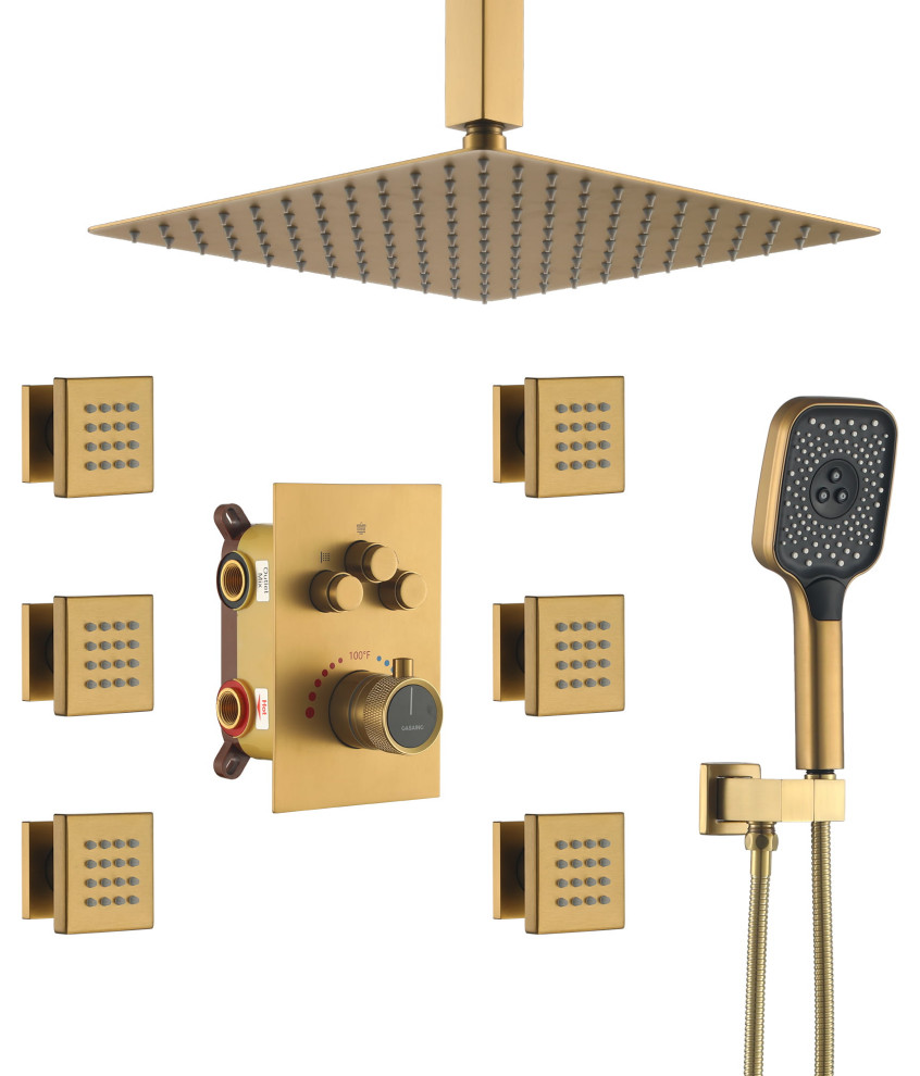 CASAINC 12" Luxury Shower System Set w 6 Body Jets & Handheld Spray