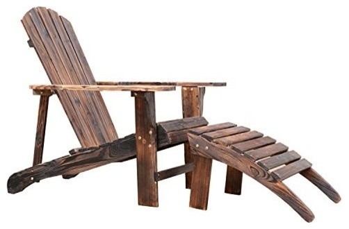 Outsunny Wooden Adirondack Outdoor Patio Lounge Chair With Ottoman