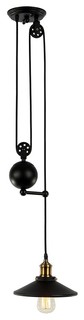 Matte Black Retro Industrial Pulley Adjustable Pendant Light, With Lense