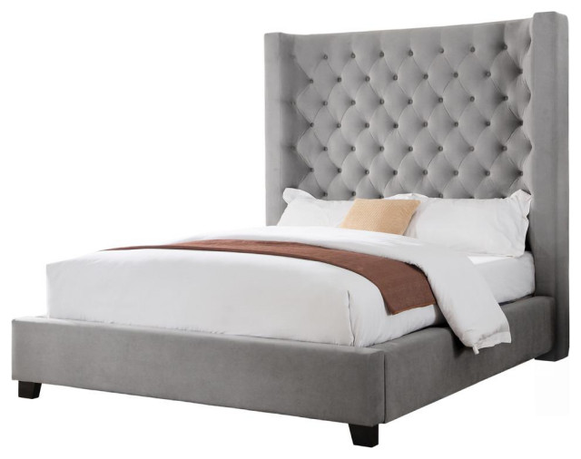 Jamie Upholstered Tower High Profile Contemporary Bed Transitional