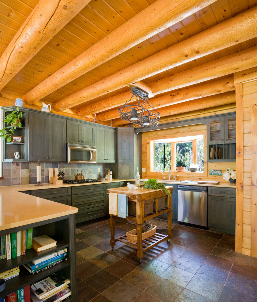 chesapeake bay waterfront log home - traditional - kitchen