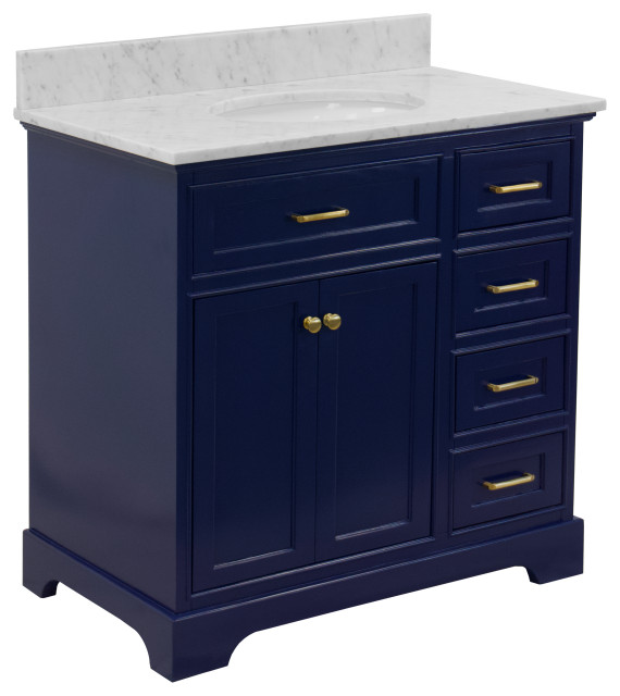 Aria 36" Bathroom Vanity, Royal Blue, Carrara Marble