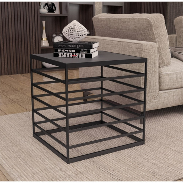 Modrest Malvo Modern Wrought Iron and Glass End Table in Black Finish