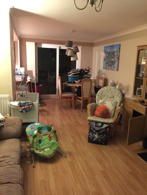 Lounge/diner /kitchen layout Had kitchen knocked through but now dining end is just