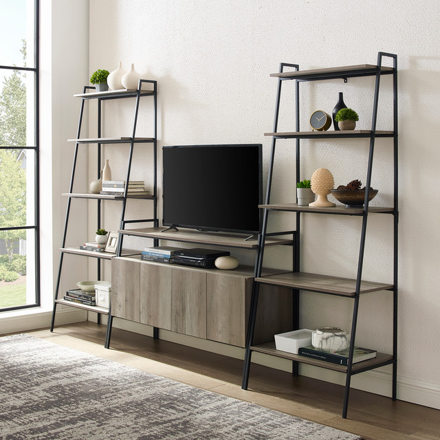 3Piece Ladder Shelf Entertainment Wall Industrial Entertainment