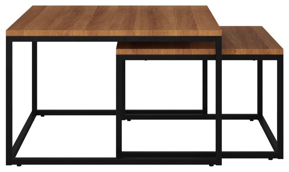 Fort Worth Square Wood Grain Finish Nesting Coffee Tables with Metal
