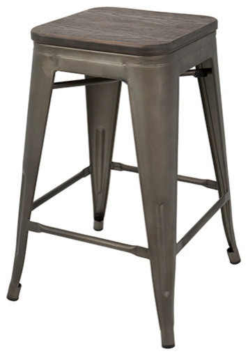 LumiSource Oregon Counter Stool With Antique Frame And Espresso Wood, Set of 2