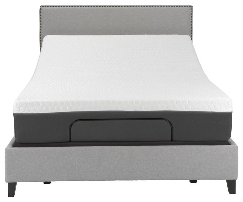 Pemberly Row Modern Metal/Fabric Queen Mattress & W Adjustable Bed in White
