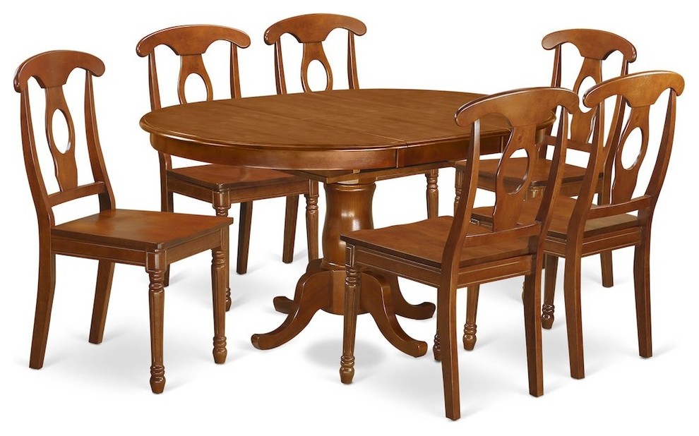 7-Piece Dining Room Set, Oval Table, Leaf and 6 Chairs Without Cushion