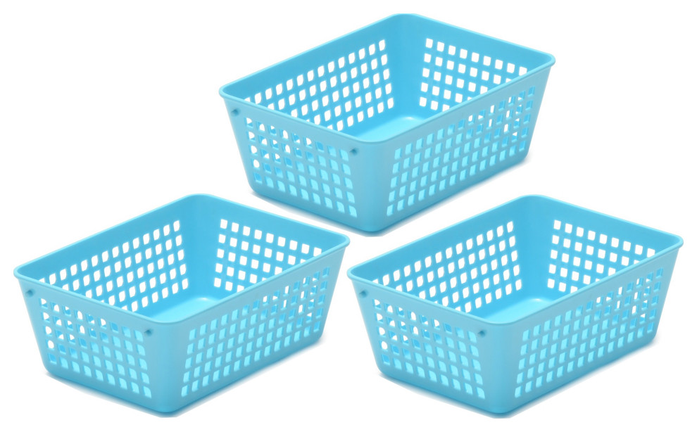 Plastic Storage Baskets for Office, Set of 3 Contemporary Desk