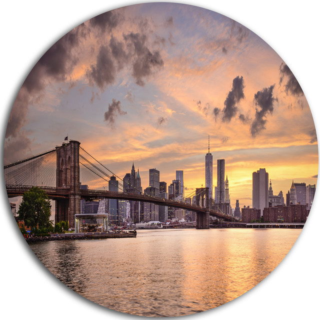 New York City Skyline Under Dark Clouds, Cityscape Round Wall Art